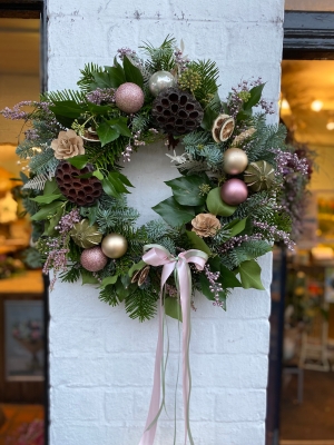 Rose Gold Christmas door wreath